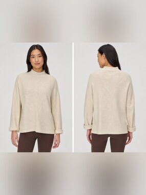 Women’s 2X Cream Oversized Mock Neck Knit Sweater Tunic Viscose Blend Cozy